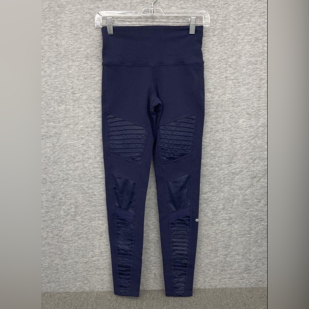 ALO Moto Navy Blue High-Waisted Leggings, Small, EUC